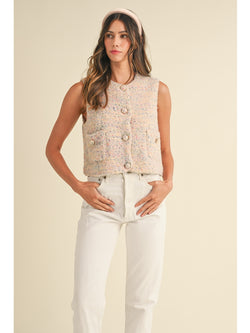 Mable Eloise Boucle Knit Vest With Front Pocket In Light Blush