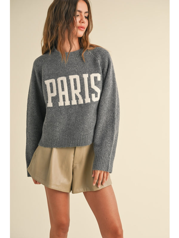 Miou Muse Paris Letter Front Sweater In Grey