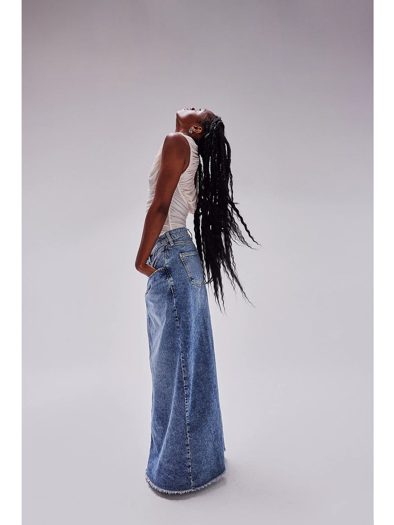 Free People Come As You Are Denim Maxi Skirt In Medium Indigo