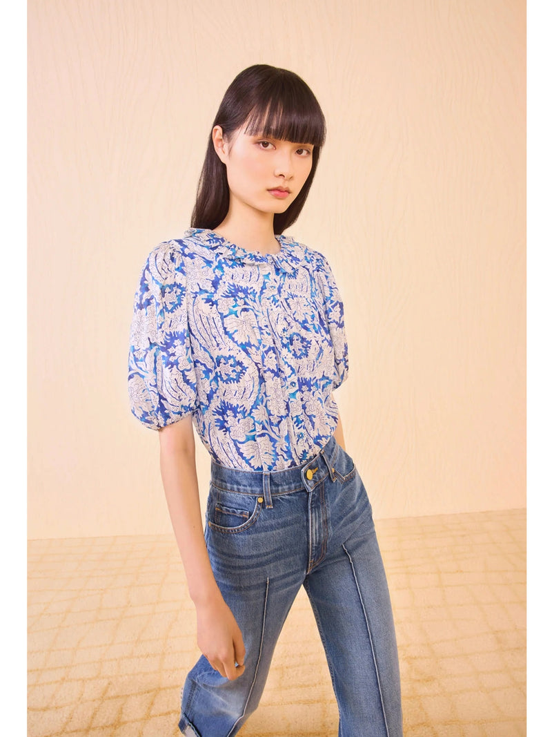 Ulla Johnson Amari Short Sleeve Blouse In Ciel