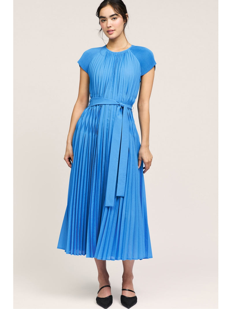 Current Air Kendal Pleated Dress In Azure Blue