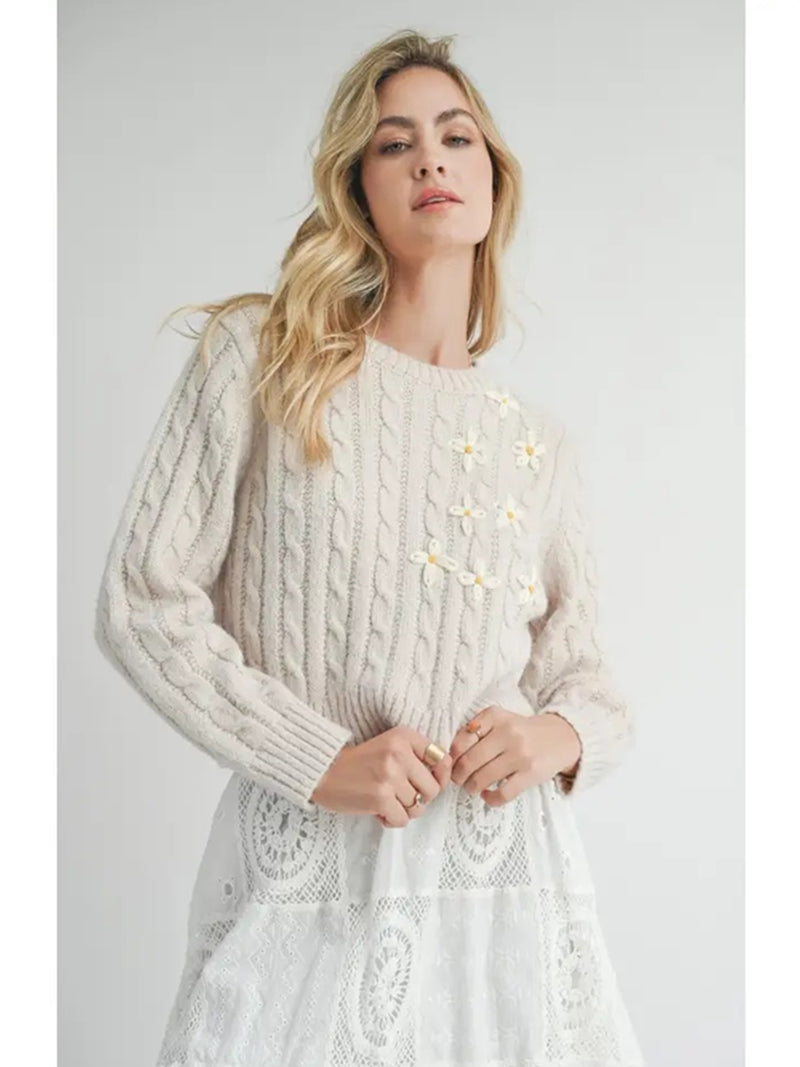 Sadie and Sage Lainey Daisy Sweater In Cream