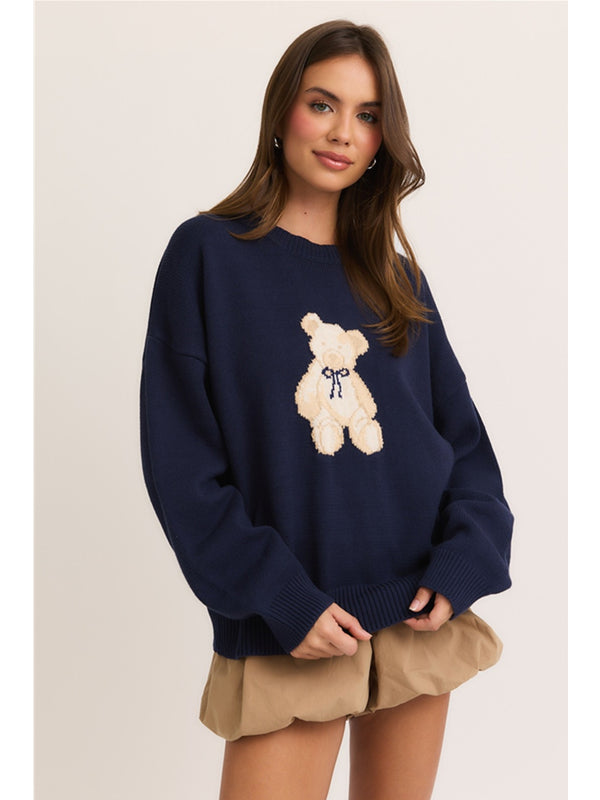 Le Lis Lizette Teddy Bear Sweater In Navy