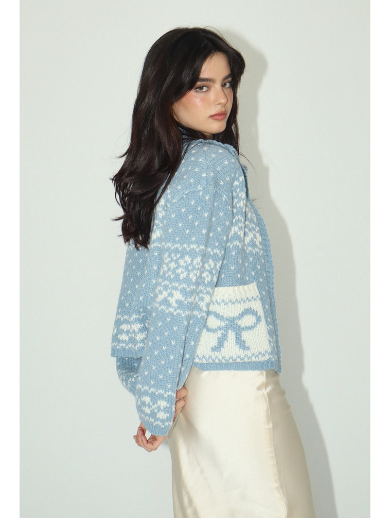 Bailey Rose Maya Zip Up Sweater In Dusty Blue