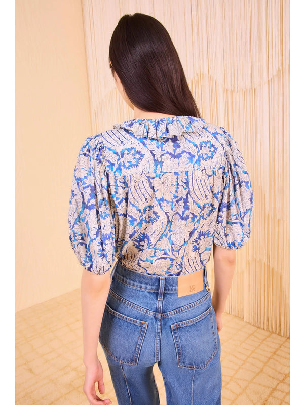 Ulla Johnson Amari Short Sleeve Blouse In Ciel