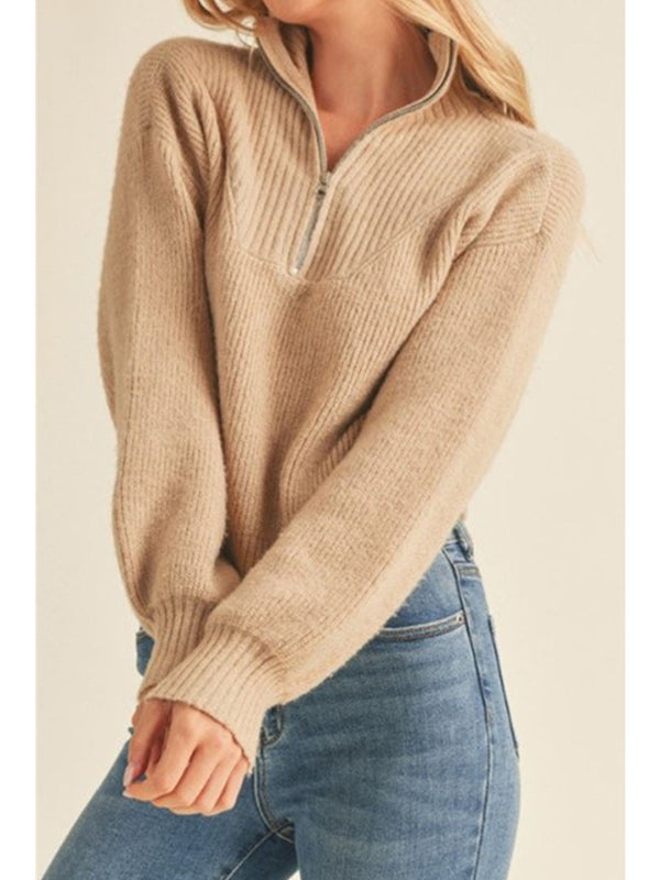 Up Clothing Sana Half Zip Sweater In Khaki