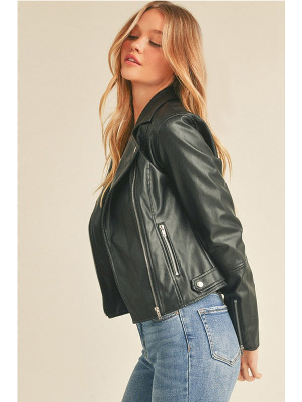 Up Clothing Hadley Pleather Biker Jacket In Black