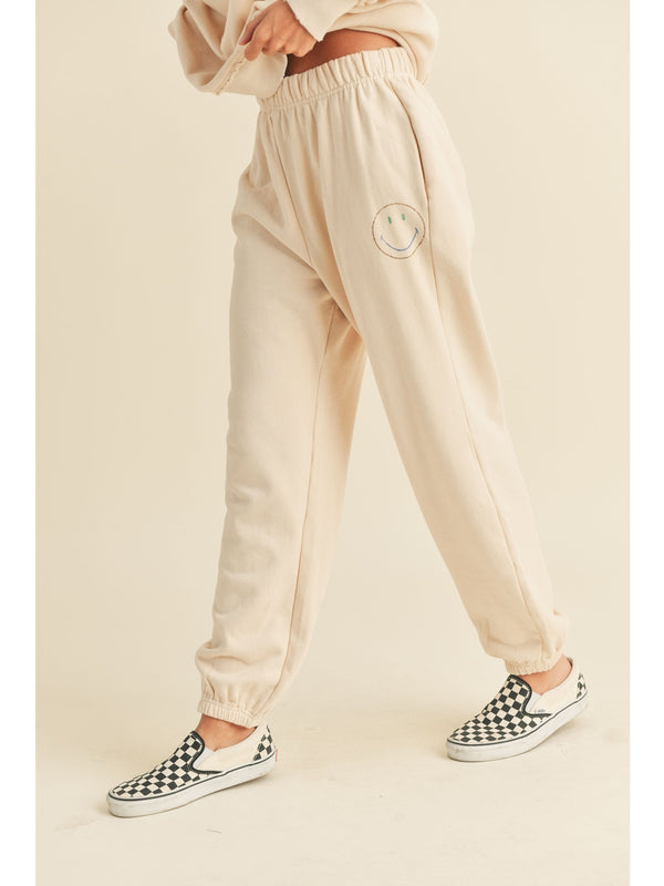 Miou Muse Hadley Smile Terry Sweatpants In Beige