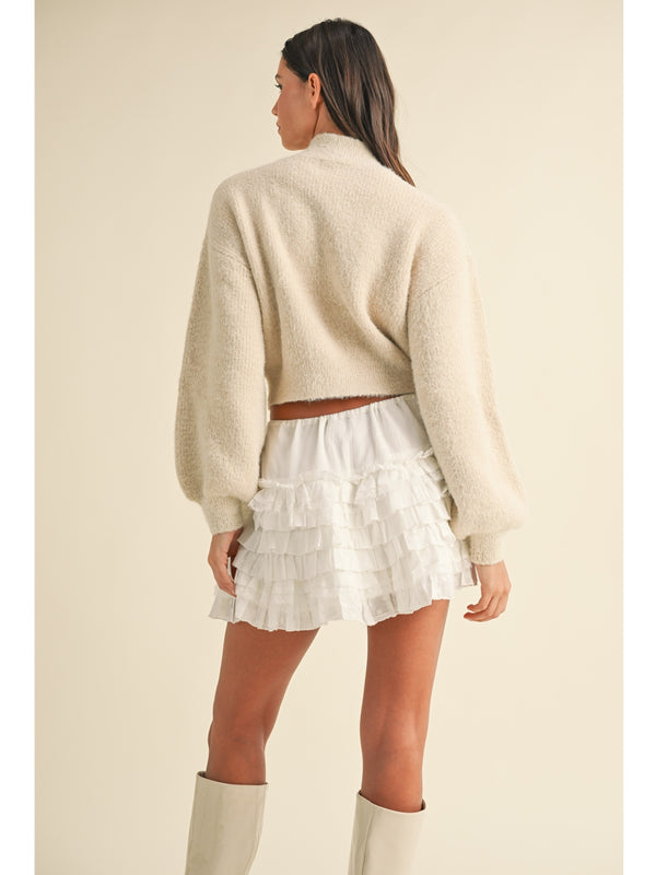 Mable Bari Ruffle Mini Skirt In Off White