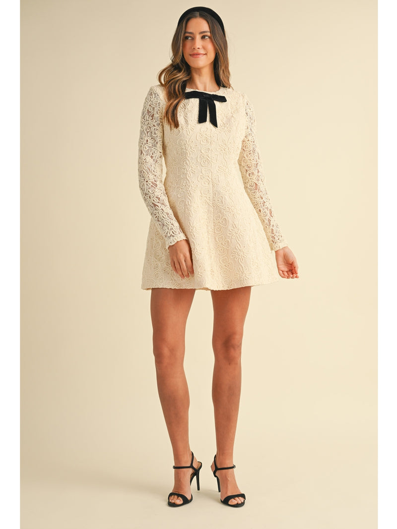 Mable Noelle Floral Crochet Lace Dress In Cream