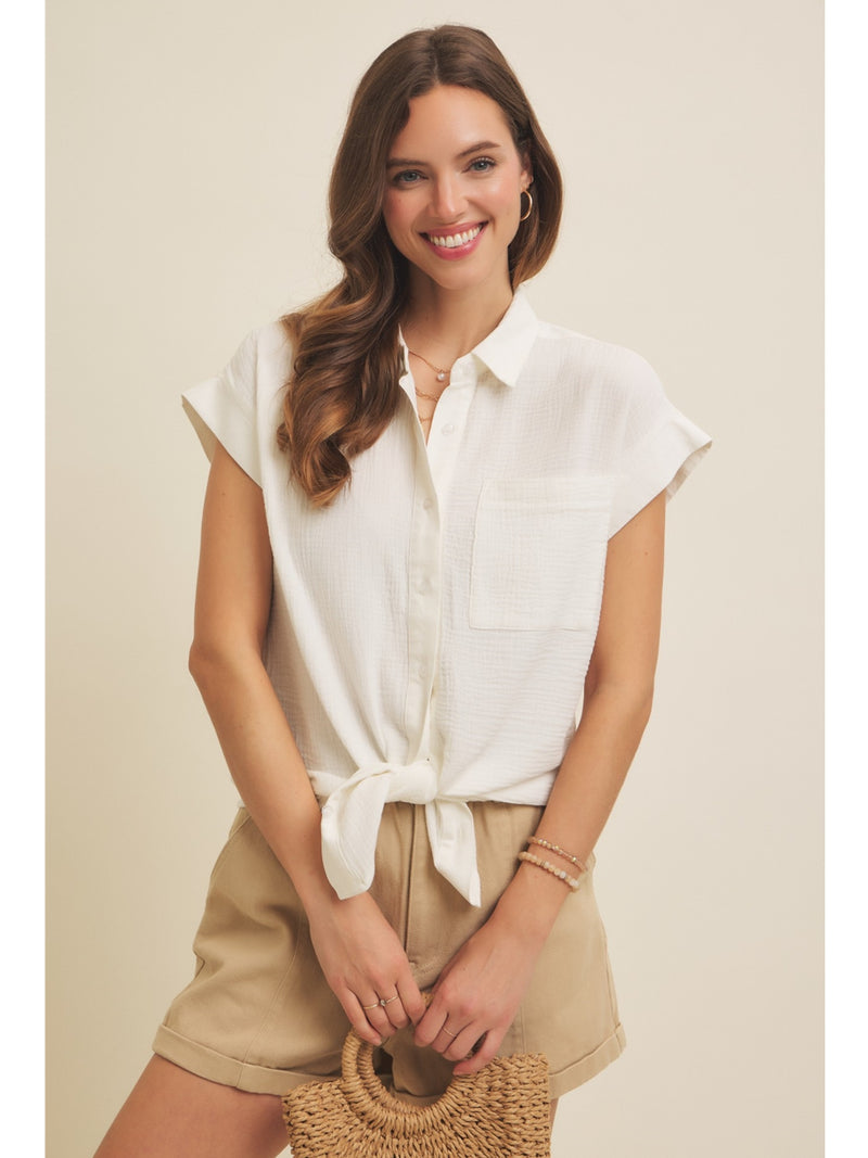 In February Emma Cotton Gauze Button Down In Off White