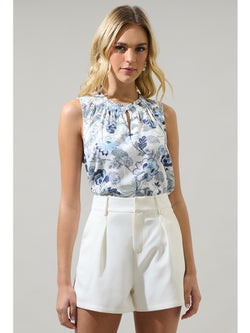 Sugarlips Wrenley Garden Floral Blouse In White Blue