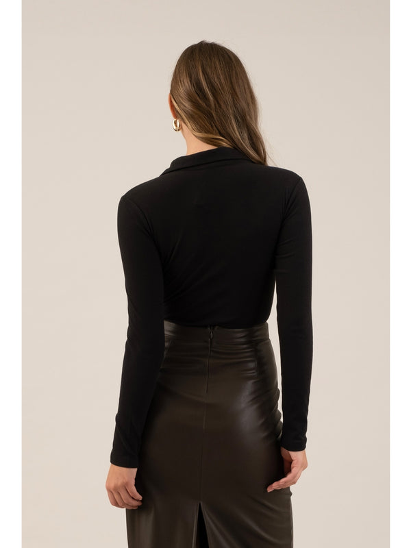 The Workshop Lindsay Collared Long Sleeve Bodysuit In Black