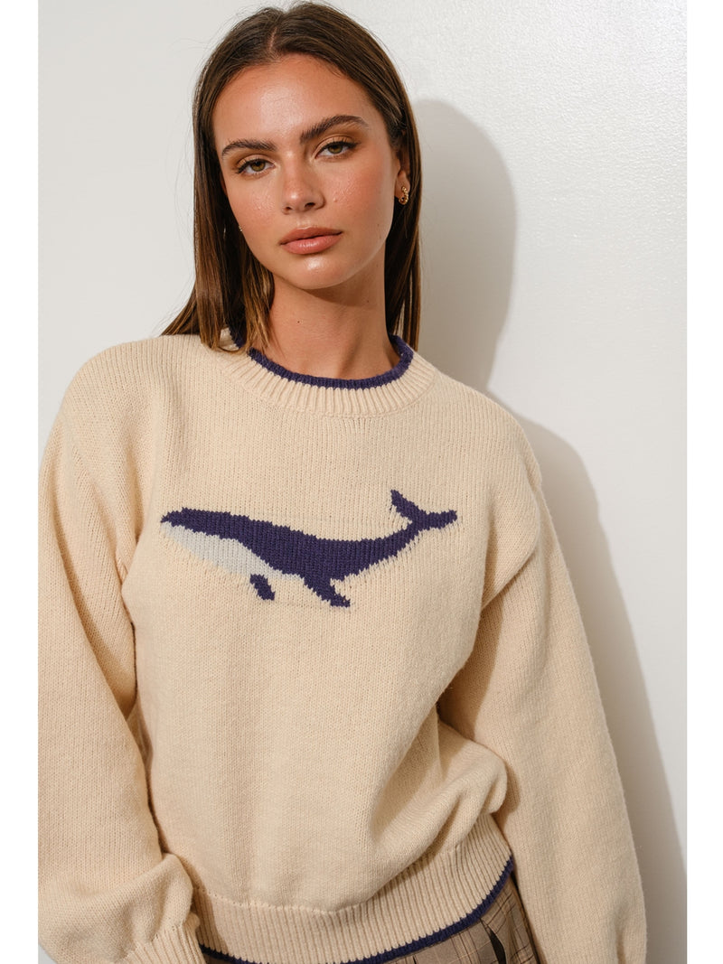 Pretty Garbage Lena Whale Sweater In Ivory