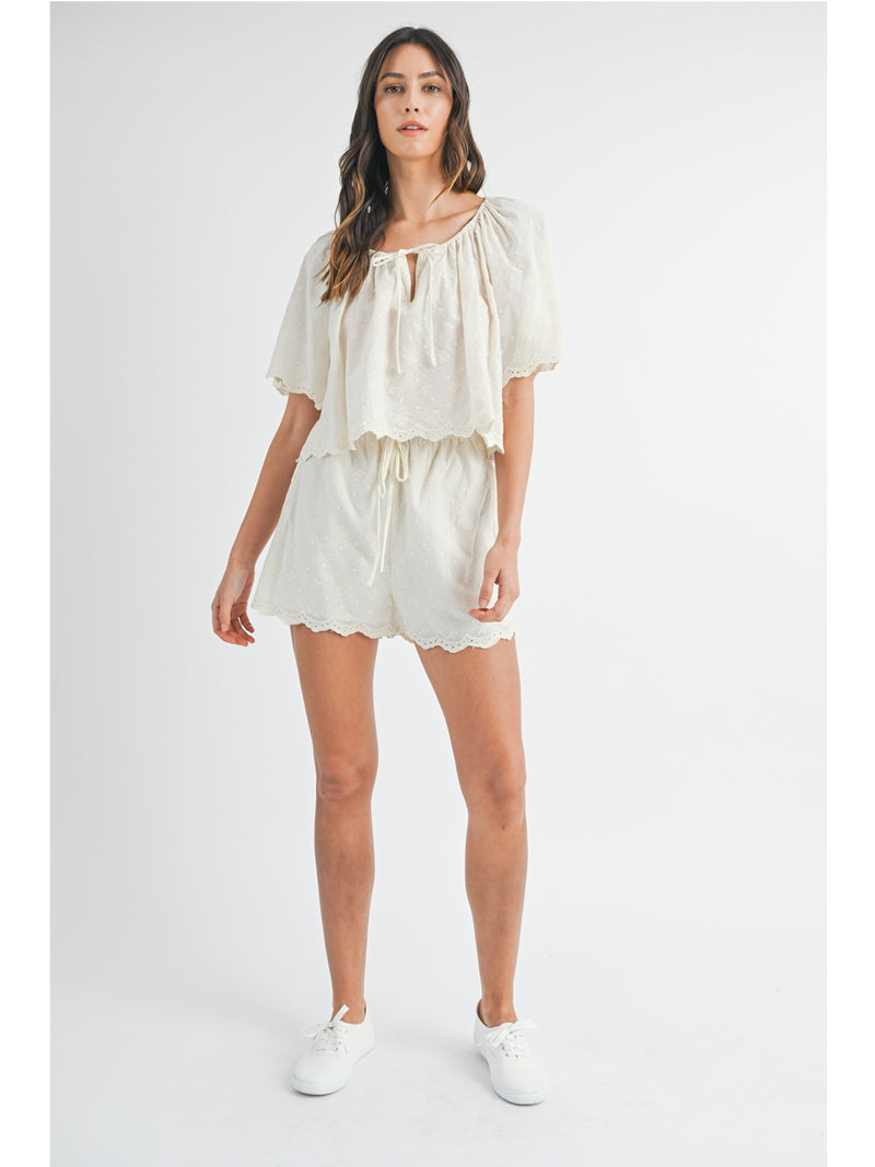 Mable Ellie Embroidered Top and Shorts Set In Cream