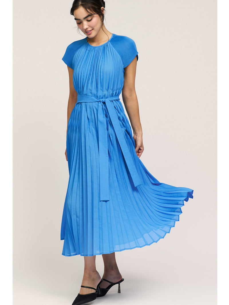 Current Air Kendal Pleated Dress In Azure Blue