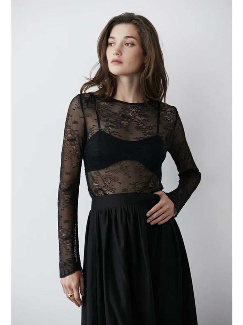 Crescent Lexy Lace Layering Top With Bralette In Black