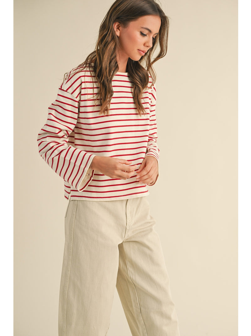 Miou Muse Twiggy Stripe Long Sleeve Top In White Red