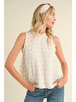 &Merci Cali Embroidery Top In Pink Blue