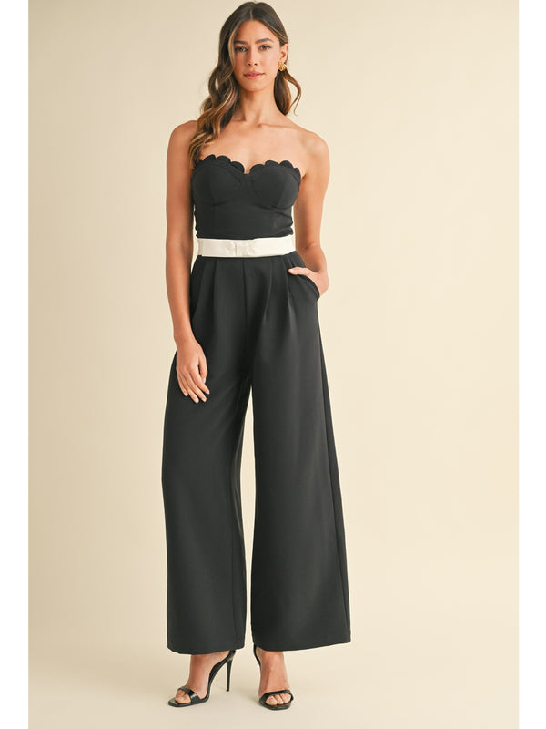 Mable Eira Waist Bow Strapless Jumpsuit In Black