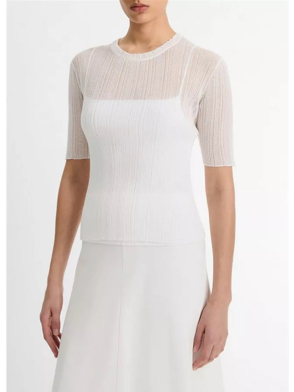 Vince Italian Cotton-Blend Double-Layer Top In Off White