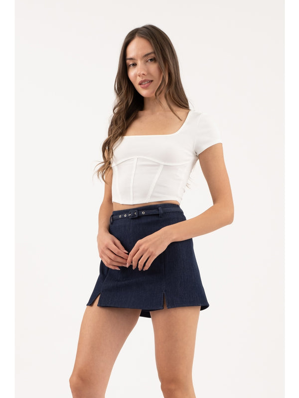 The Workshop Emilia Corset Short Sleeve Top In White