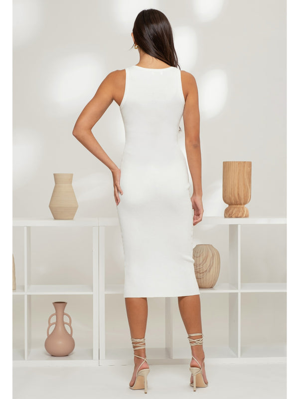 The Workshop Ruby Ribbed Bodycon Midi Dress In White