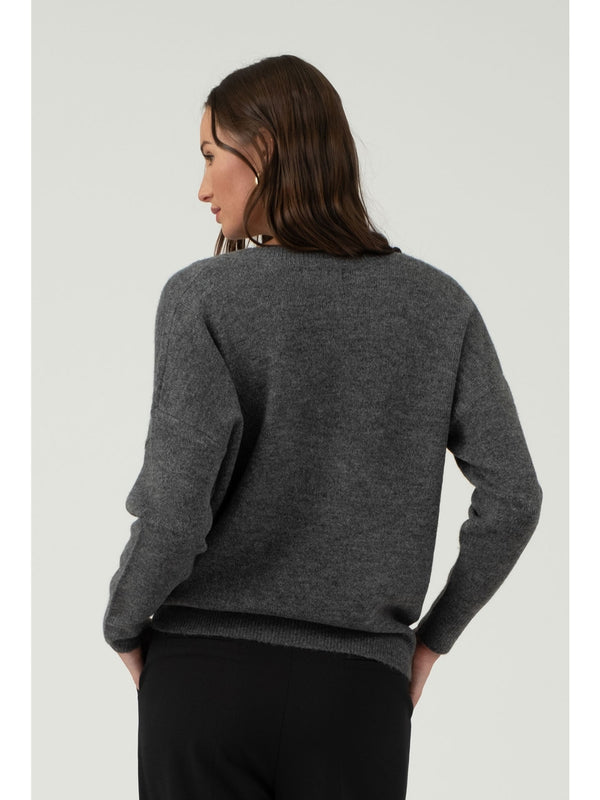 The Workshop Gracie Vneck Drop Shoulder Sweater In Charcoal