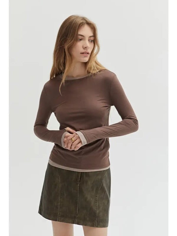 Crescent Octavia Two In One Long Sleeve Tee In Espresso