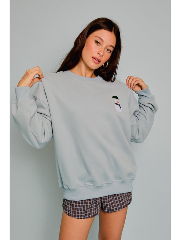 LE LIS Merry Christmas Long Sleeve Crew Neck Sweatshirt In Light Blue