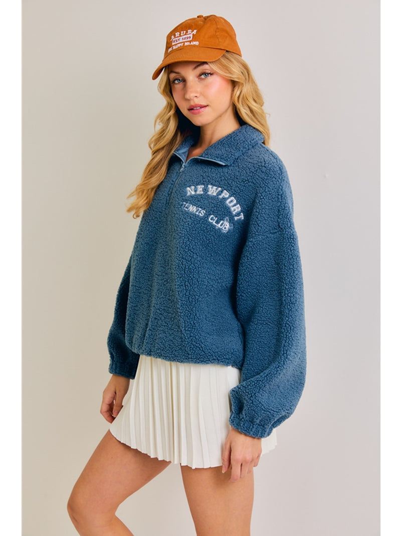 LE LIS Newport Tennis Club Zip Fleece In Dusty Blue