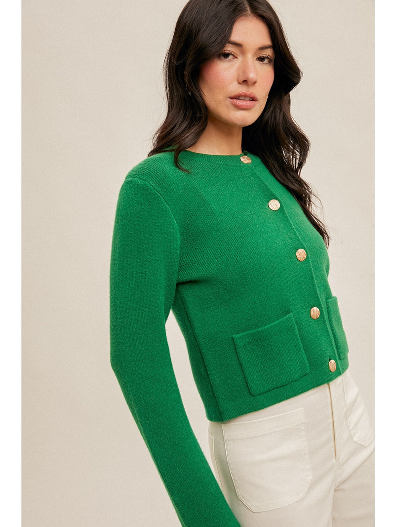 Hem&Thread Vesna Sweater Cardigan Jacket In Kelly Green