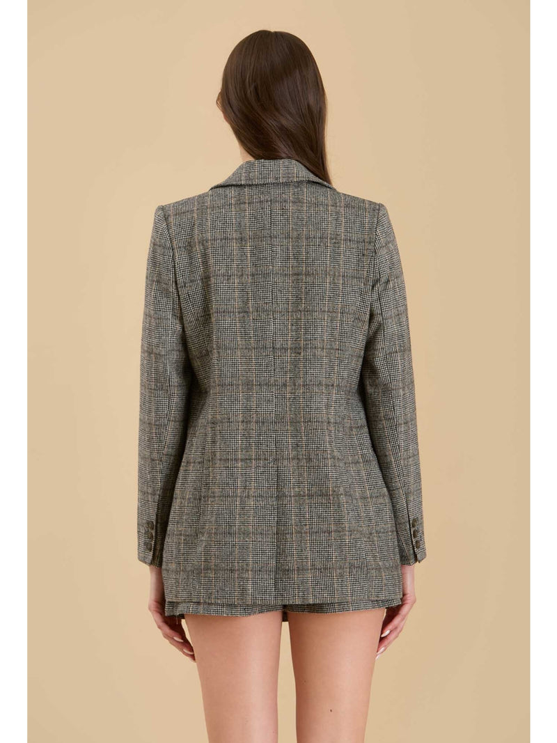 The Workshop Noyes Front Button Plaid Blazer In Charcoal