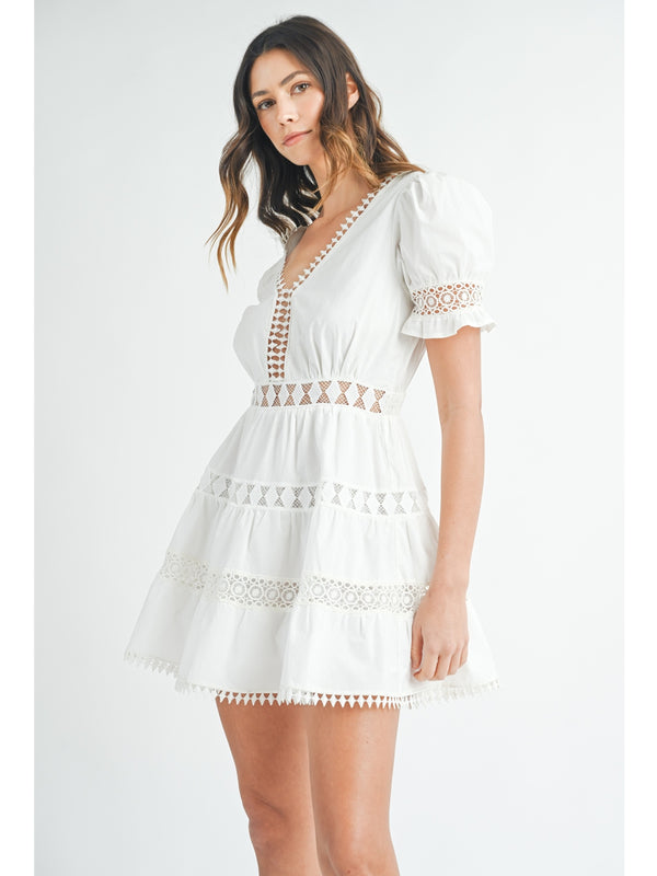 Mable Rey Lace Trim Mini Dress In Off White