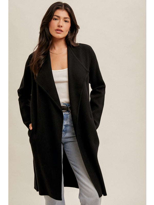 Hem&Thread Anaya Drape Collar Cardigan In Black