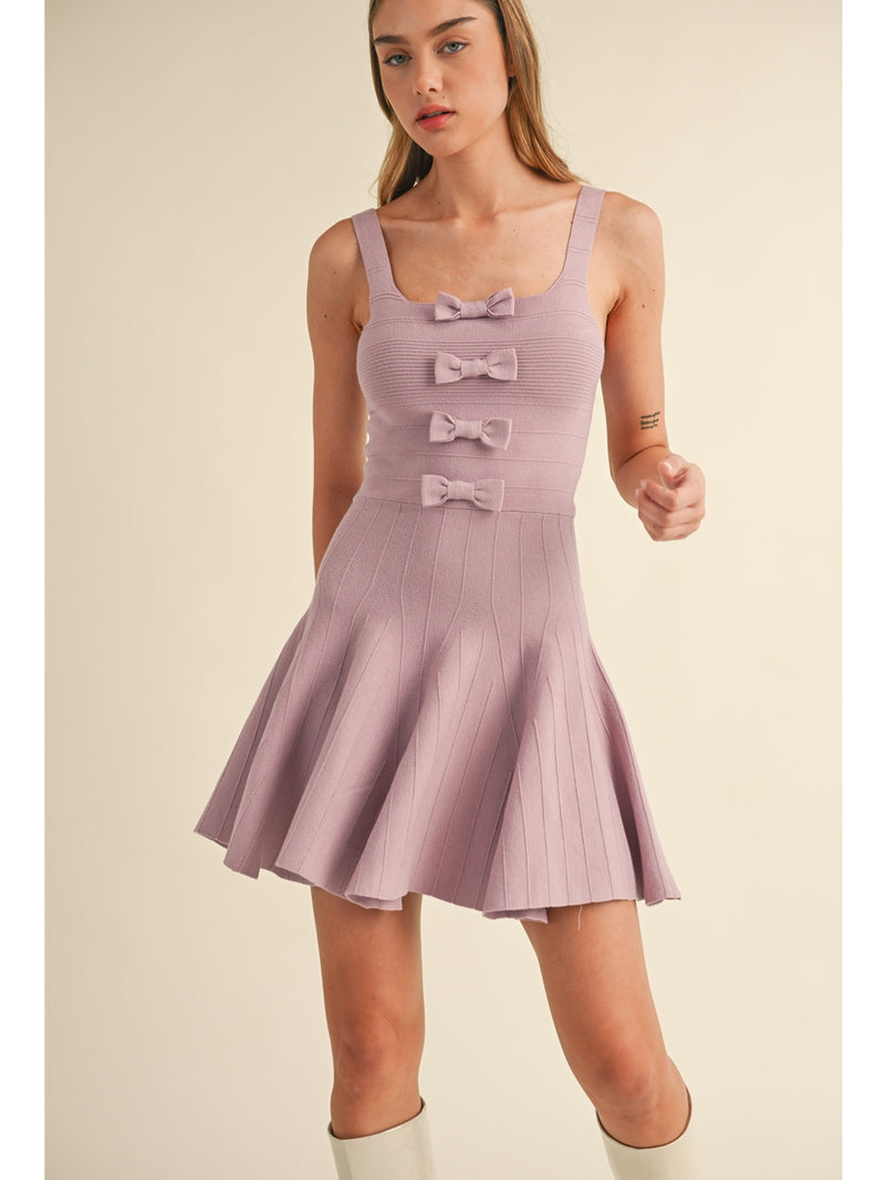 Mable Hazel Bow Detail Fit and Flare Knit Mini Dress In Mauve