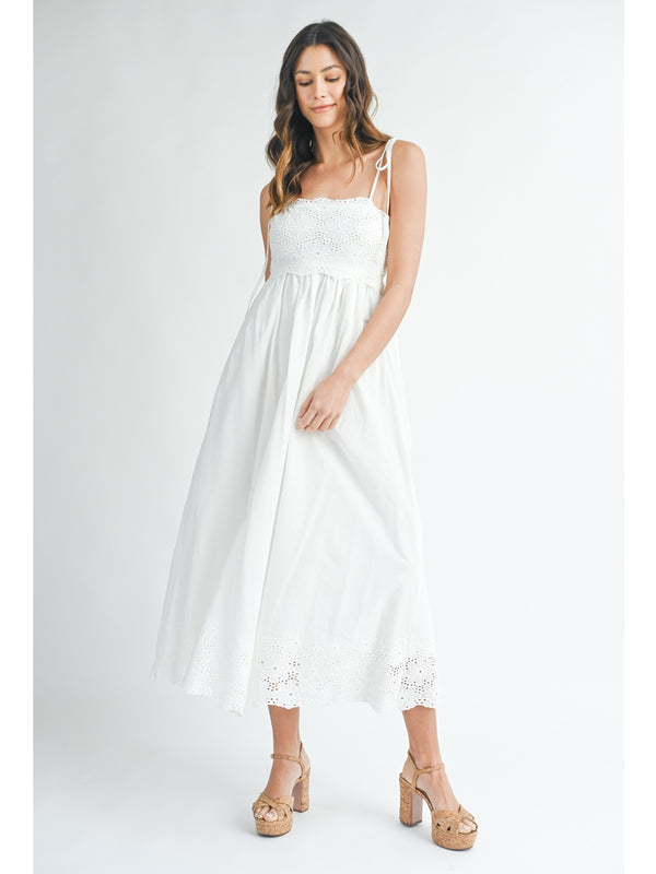 Mable Madison Scallop Edge Eyelet Lace Dress In Off White