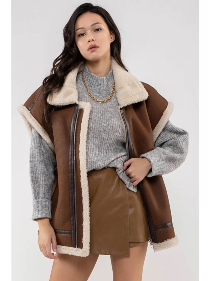 Blu Pepper Ezra Faux Shearling Vest In Dark Brown