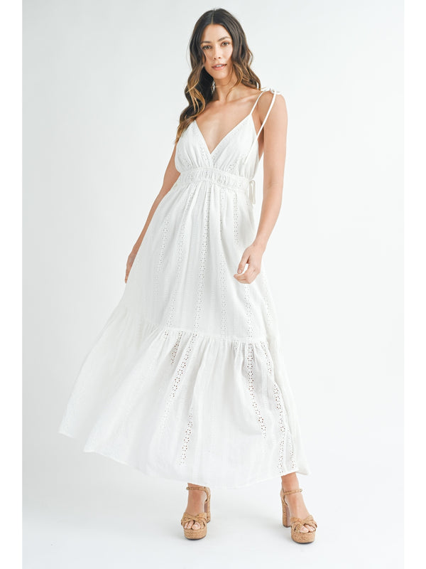 Mable Tristan Eyelet Maxi Dress In Off White