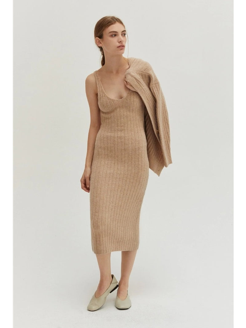 Crescent Yara Ribbed Sweater Dress Two Piece Set In Beige