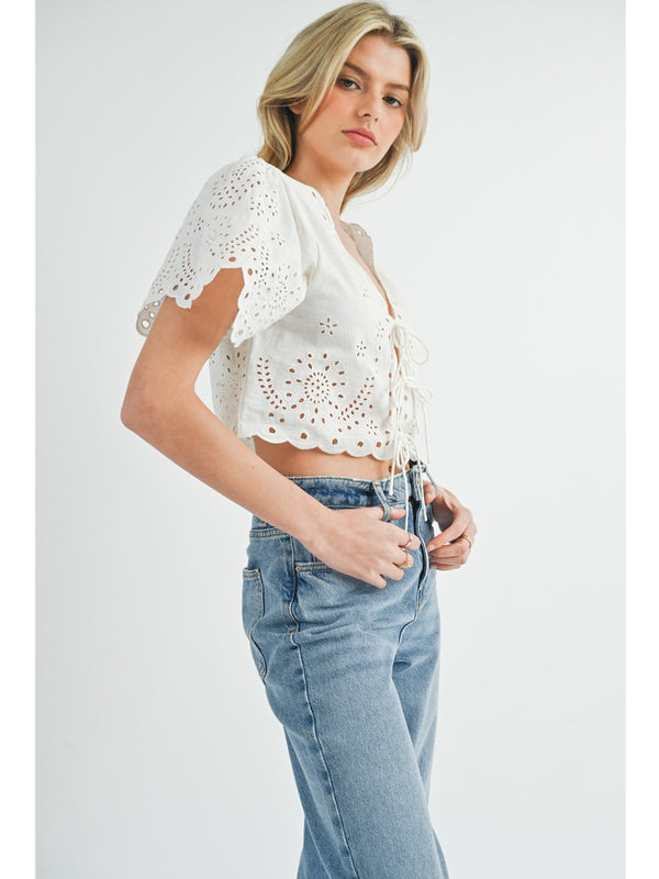 Mable Haley Embroidered Crop Top In Off White