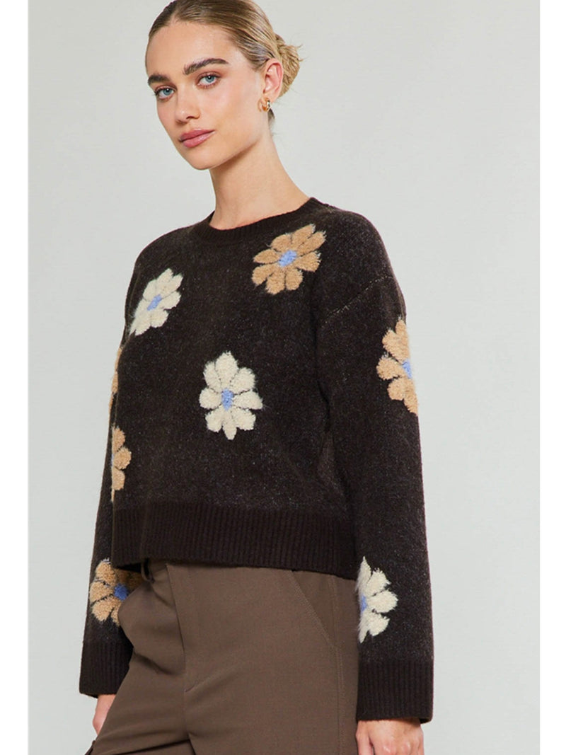 Current Air Vanna Flower Motif Sweater In Brown