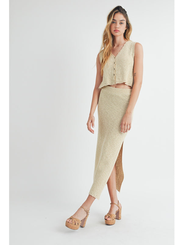 Mable Omari Knit Vest and Midi Skirt Set In Light Taupe