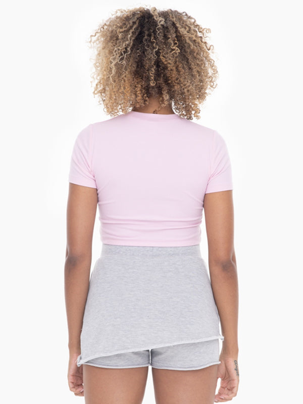 Mono B Kai Essential Micro-Ribbed Cropped Tee In Cool Pink