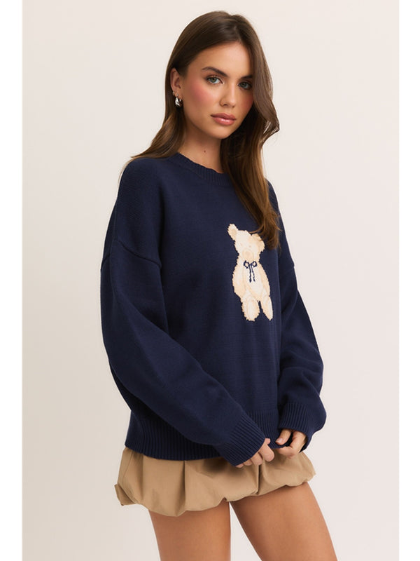 Le Lis Lizette Teddy Bear Sweater In Navy