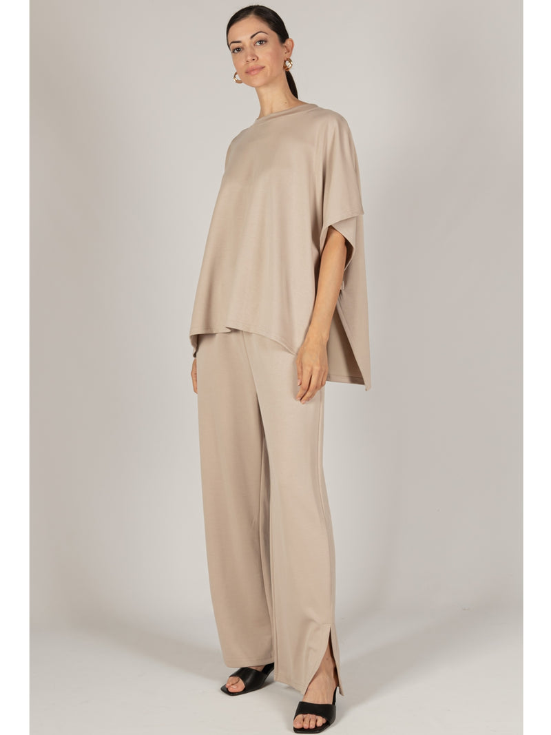 P.Cill Clayton Scuba Modal Wide Leg Pants In Taupe