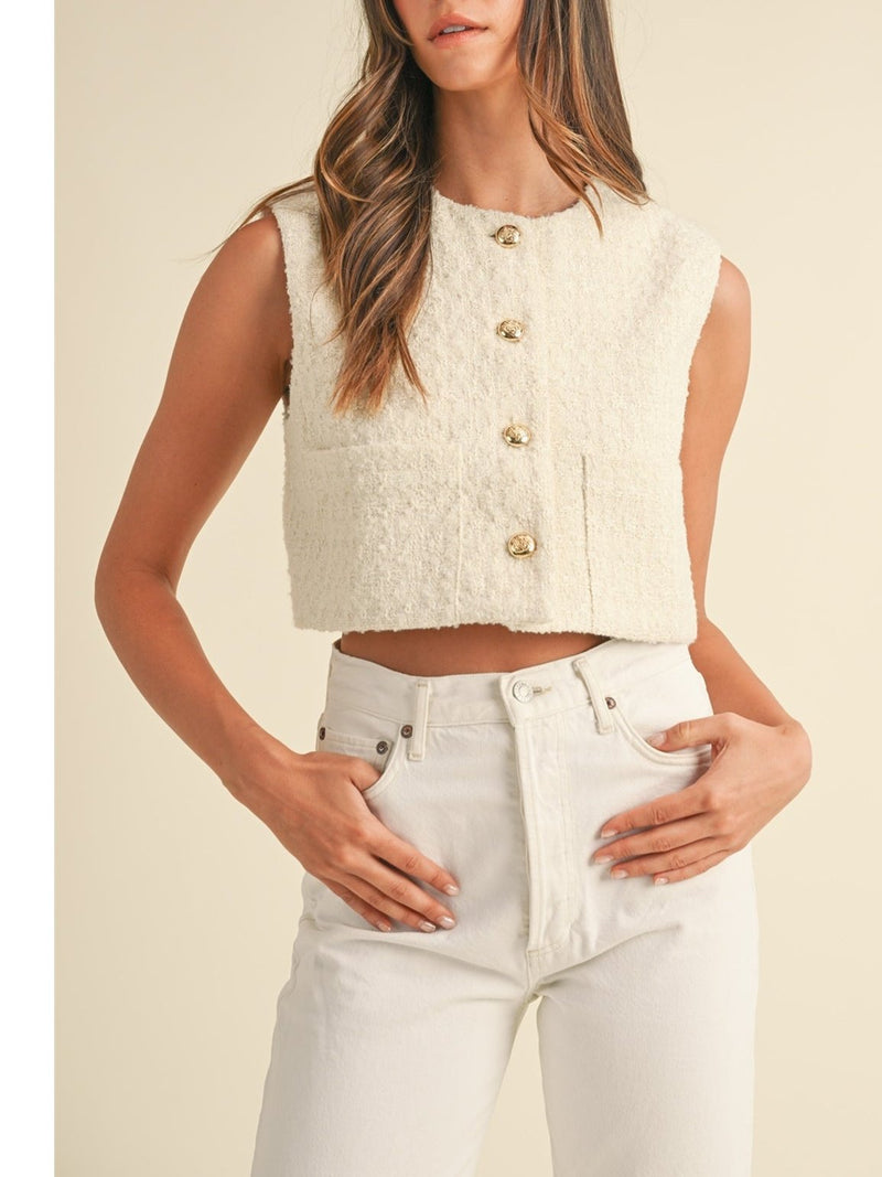 Mable Bambi Tweed Crop Vest In Cream