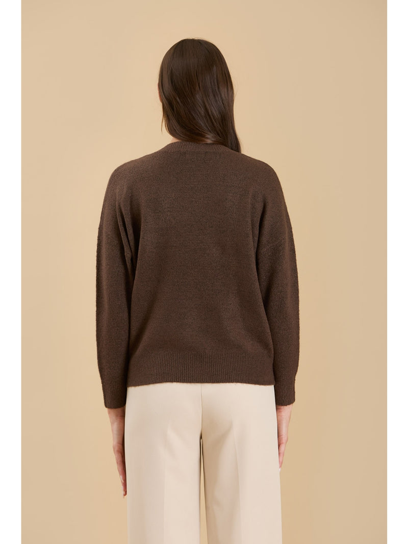 The Workshop Gracie Vneck Drop Shoulder Sweater In Dark Mocha