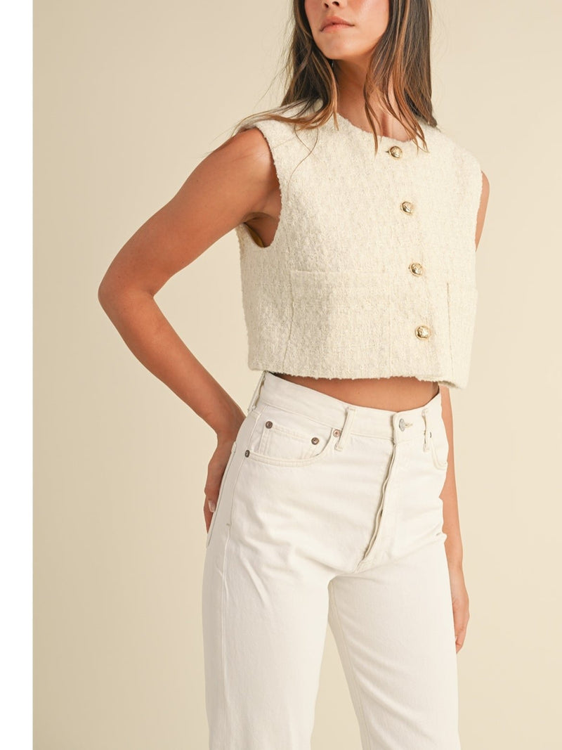 Mable Bambi Tweed Crop Vest In Cream