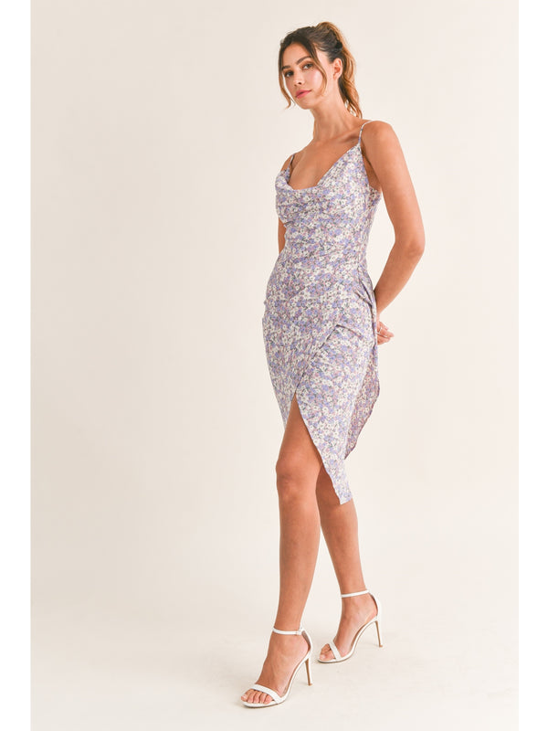 Mable Heather Draped Neck Bodycon Dress In Lavender